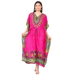 Floral Print Kaftan Maxi Dress Swimsuit Cover Up Loungewear Adjustable Fit